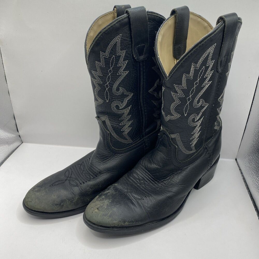 Dan Post Black Leather Cowboy Boots, Style DPC-2001 Youth Size 2